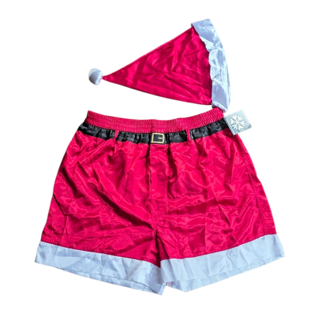 NWT- Accents by Isaco Santa Claus Boxer Shorts and Santa Hat